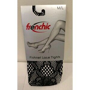 NEW Frenchic Fishnet Lace Pantyhose Tights M/L Black Crochet Sexy Goth Alt
